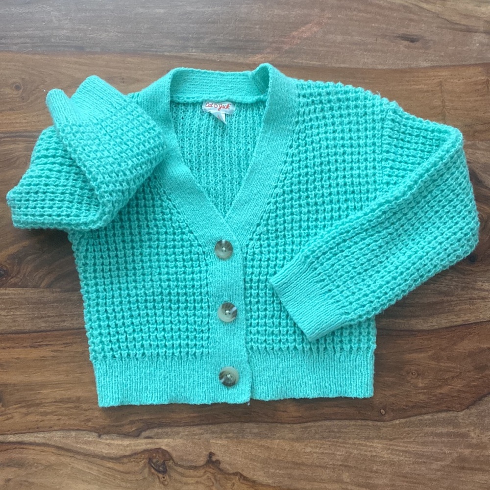 Pink Green & Blue Cardigans Ribbed Knit Sweaters - Picture 3 of 4
